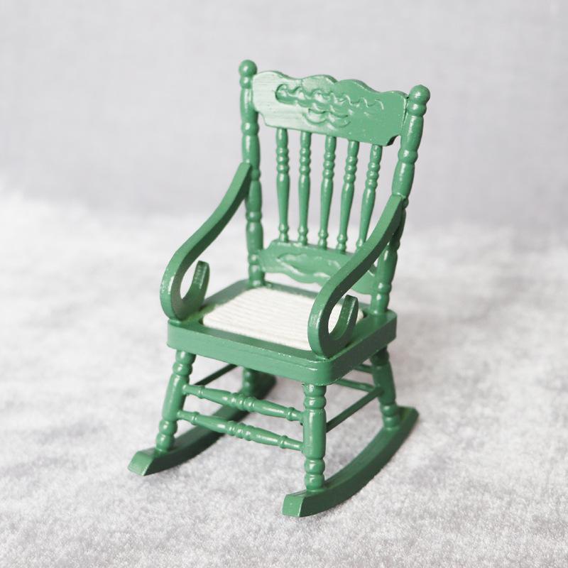 

1:12 Dollhouse Miniature European Dark Green Cotton Silk Rocking Chair with Armrests темно-зеленого