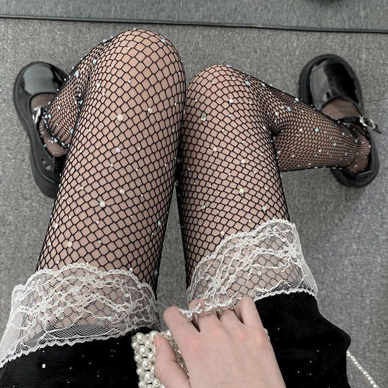 European & American Sexy Rhinestone Fishnet Stockings - Mesh Pantyhose Slimming Design