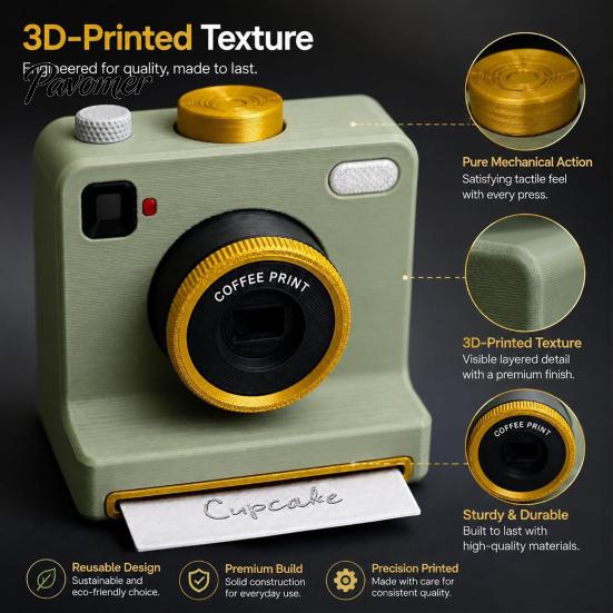 Cappuccino Pattern Maker 3D Printed Latte Art Camera, Manual Coffee Powder Printer with Barista Template Cards, Cocoa Cinnamon Stencil for Hot