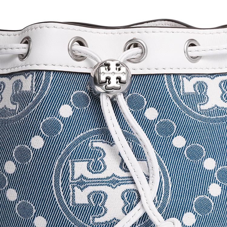 Tory Burch T Monogram Quilted Drawstring Bucket Bag Women Bags Pearl-Blue 149178-400