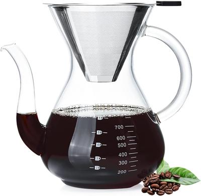 Pokaro Tea Coffee Server Glass Coffee Pitcher 1000ml Stylish Drip Coffee Server Pot Stainless Steel Mesh Dual Structure Filter Reusable No Paper