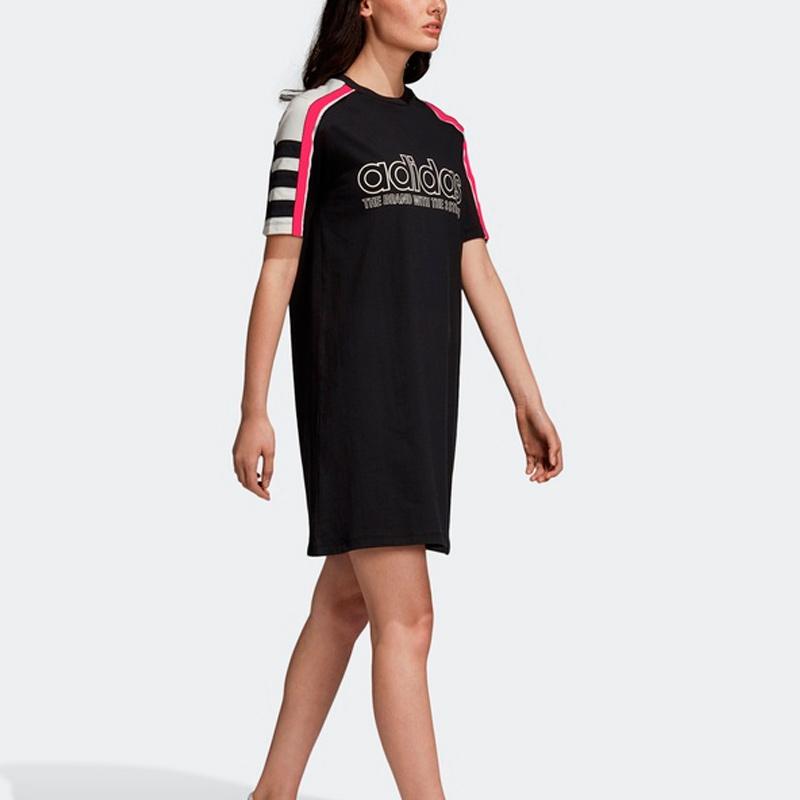 Adidas Originals Sports Lifestyle Series Casual Breathable Short Sleeve Dress Women Dresses Black DH4190