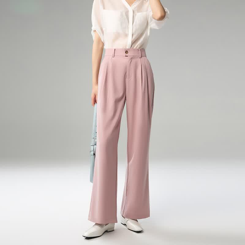 Women s Summer High-Waisted Wide-Leg Casual Pants XL розовый