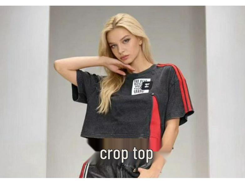 

Европейская женская футболка на молнии Весна/Лето 2026: Ручная вышивка, Стиранный хлопок, Аппликация с буквами, Короткий рукав One Size