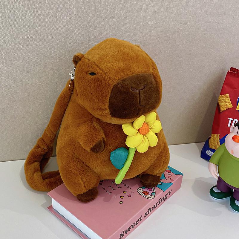 Yellow Rabbit Capybara Flower Burger Plush Backpack Animal Gift Doll Bag
