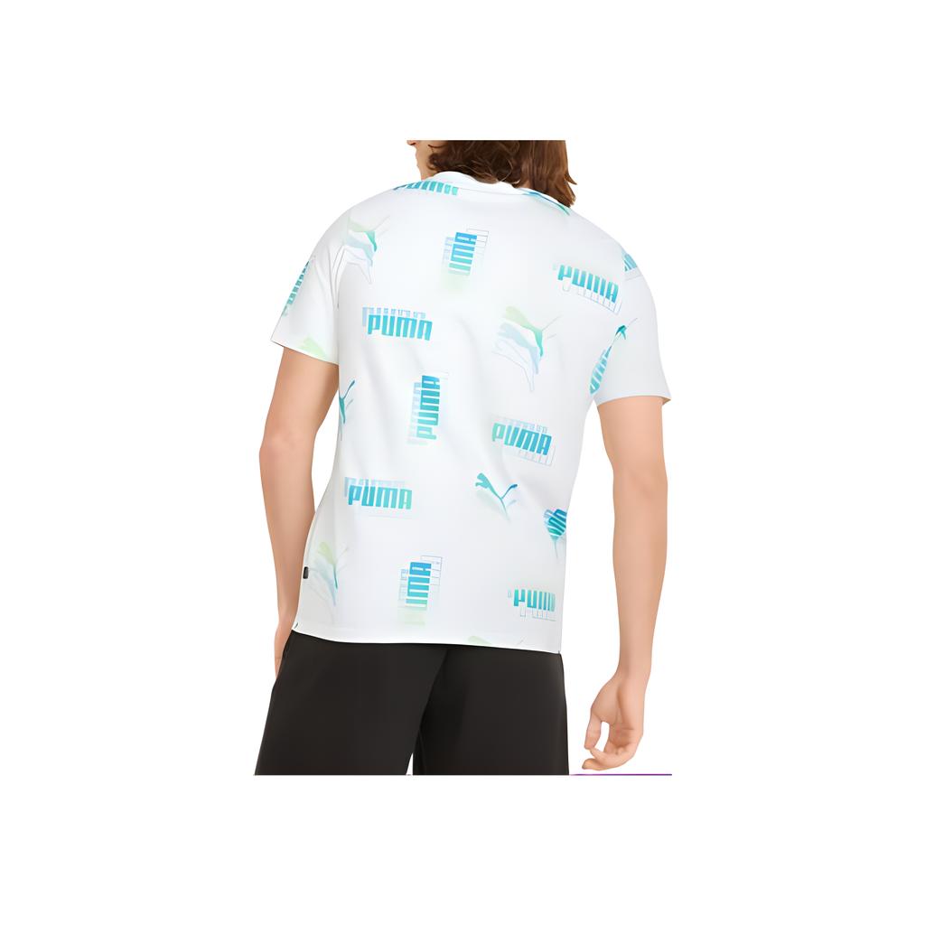 Puma All Over Logo Breathable Crew Neck Short Sleeve T-Shirt Men Tops White 671732-02