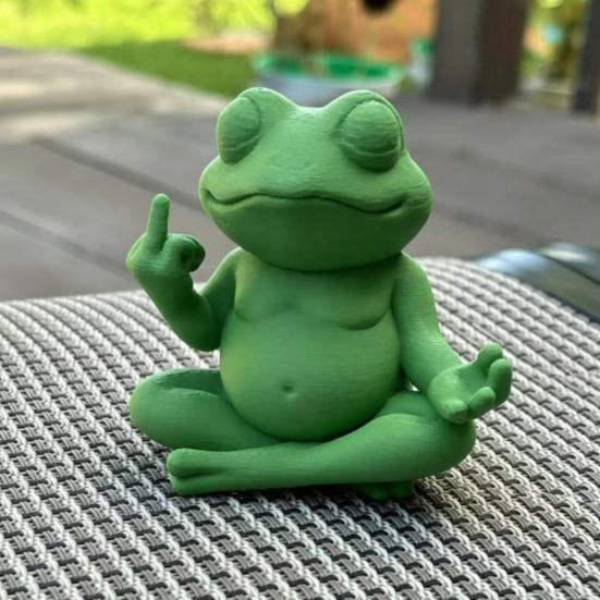 Meditative Frog Figurine Zen Yoga Frog Statue with Middle Finger Gesture Quirky Garden Sculpture for Home Office Desk Decor