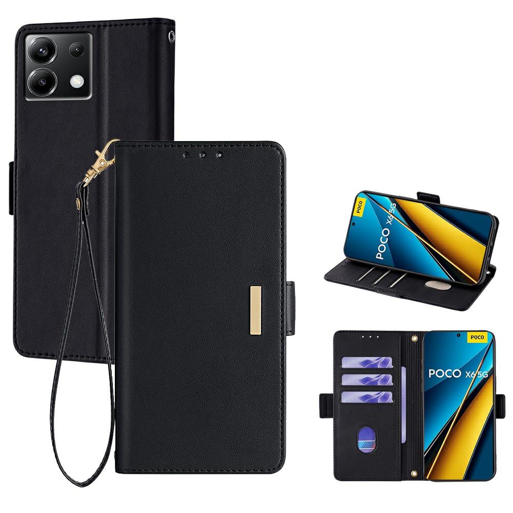 For Xiaomi Poco X6 5G Leather Wallet Case RFID Blocking Stand Cover with Hand Strap