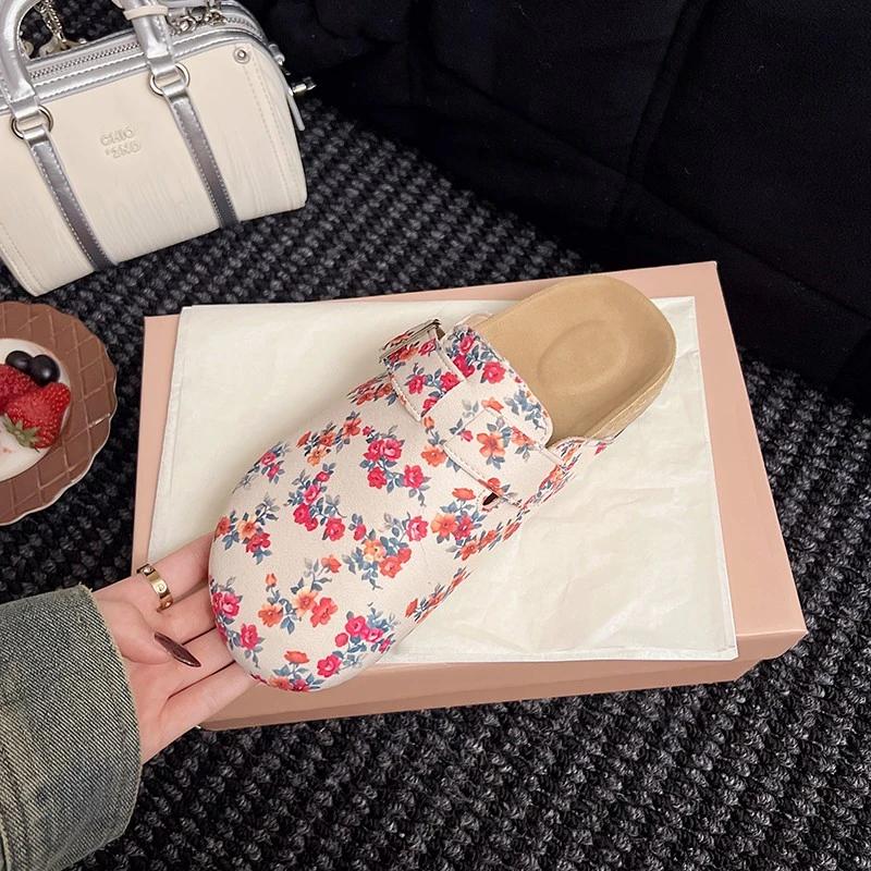 Women's Printed Slippers Medical Clogs Non-slip Doctors Nurses Ultralight Surgical Shoes Comfortable Flower Baotou Flat Sandals