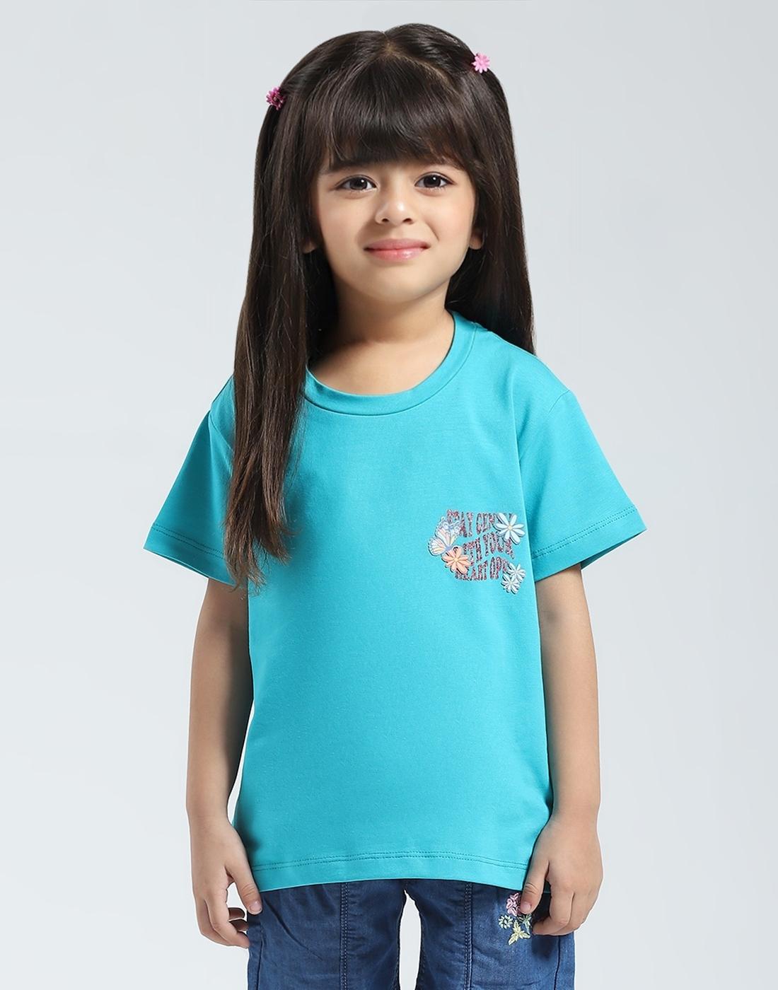 MONTE CARLO Meisjes Effen Top met Ronde Hals 9-10 Years blauw