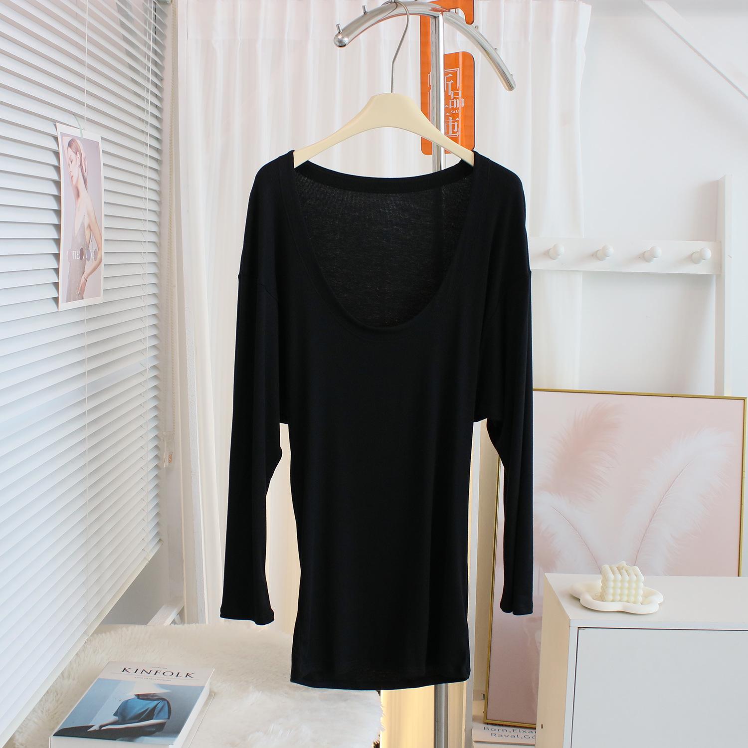 

Women s Stylish U-neck Bodycon T-shirt Dress: Stretchy, Slim-fit, Long Sleeve Ribbed Cotton for Spring/Autumn. Medium чорний