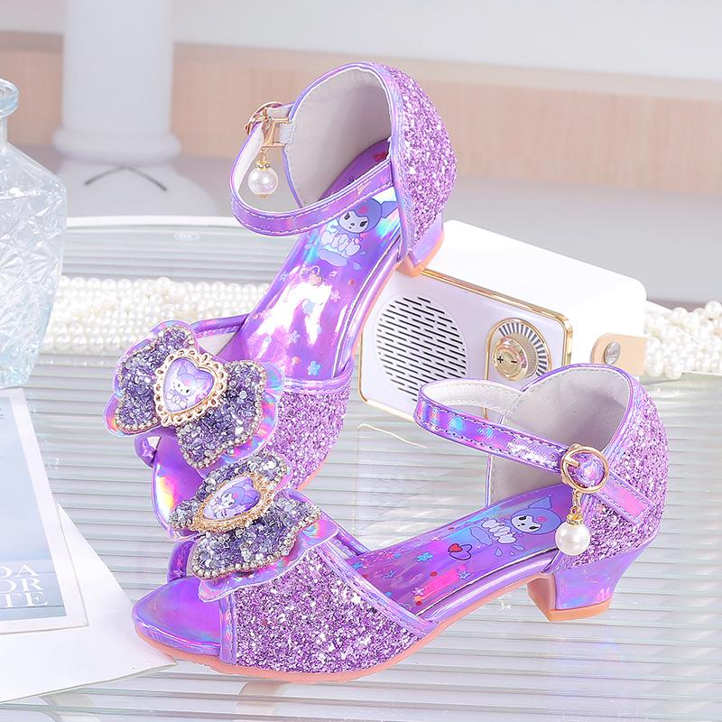 Girls sandals princess shoes 2025 new summer children's crystal shoes baby high heels soft sole little girl summer