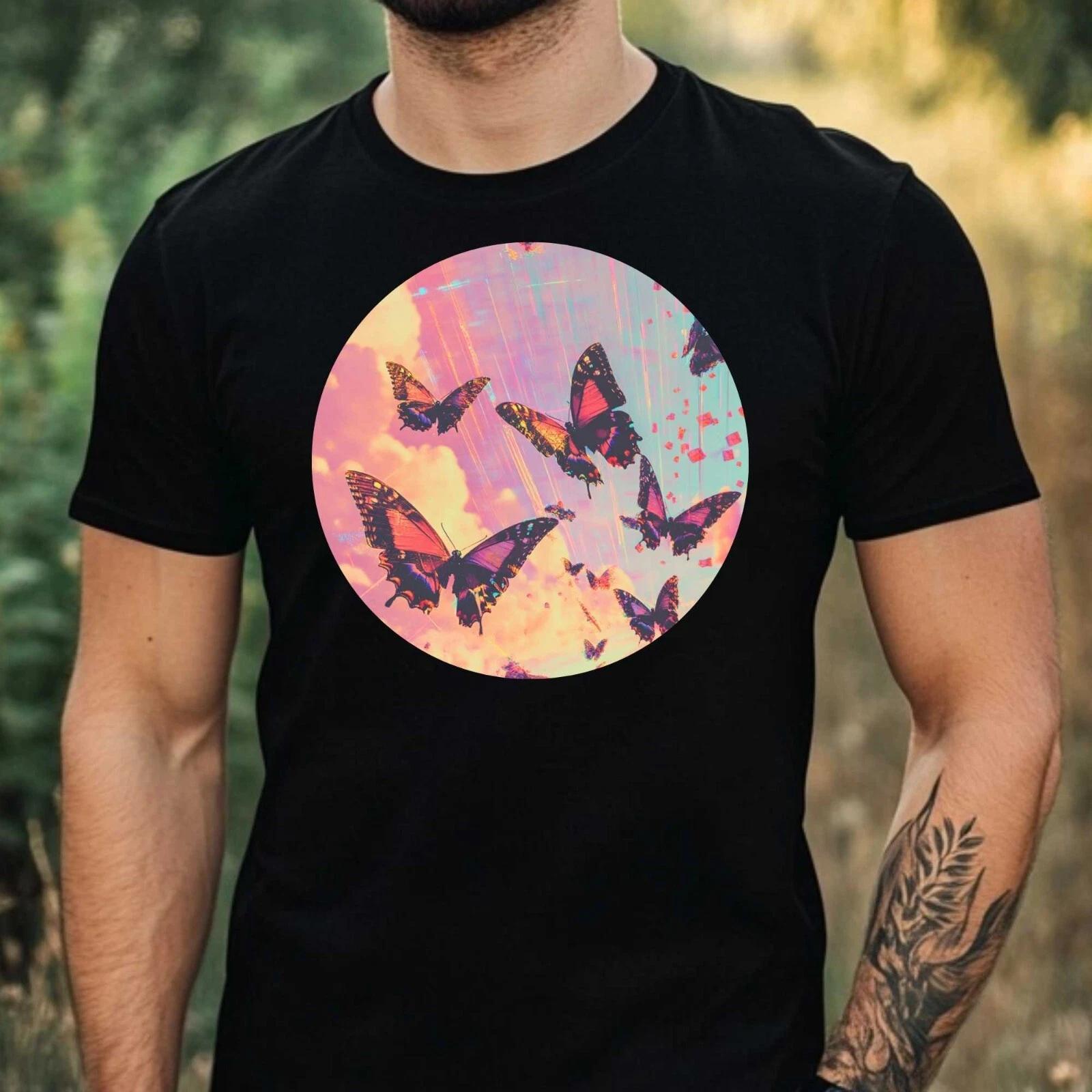 T-Shirt Herren Schmetterling Glitch Motiv Baumwolle Größe XS bis 5XL M