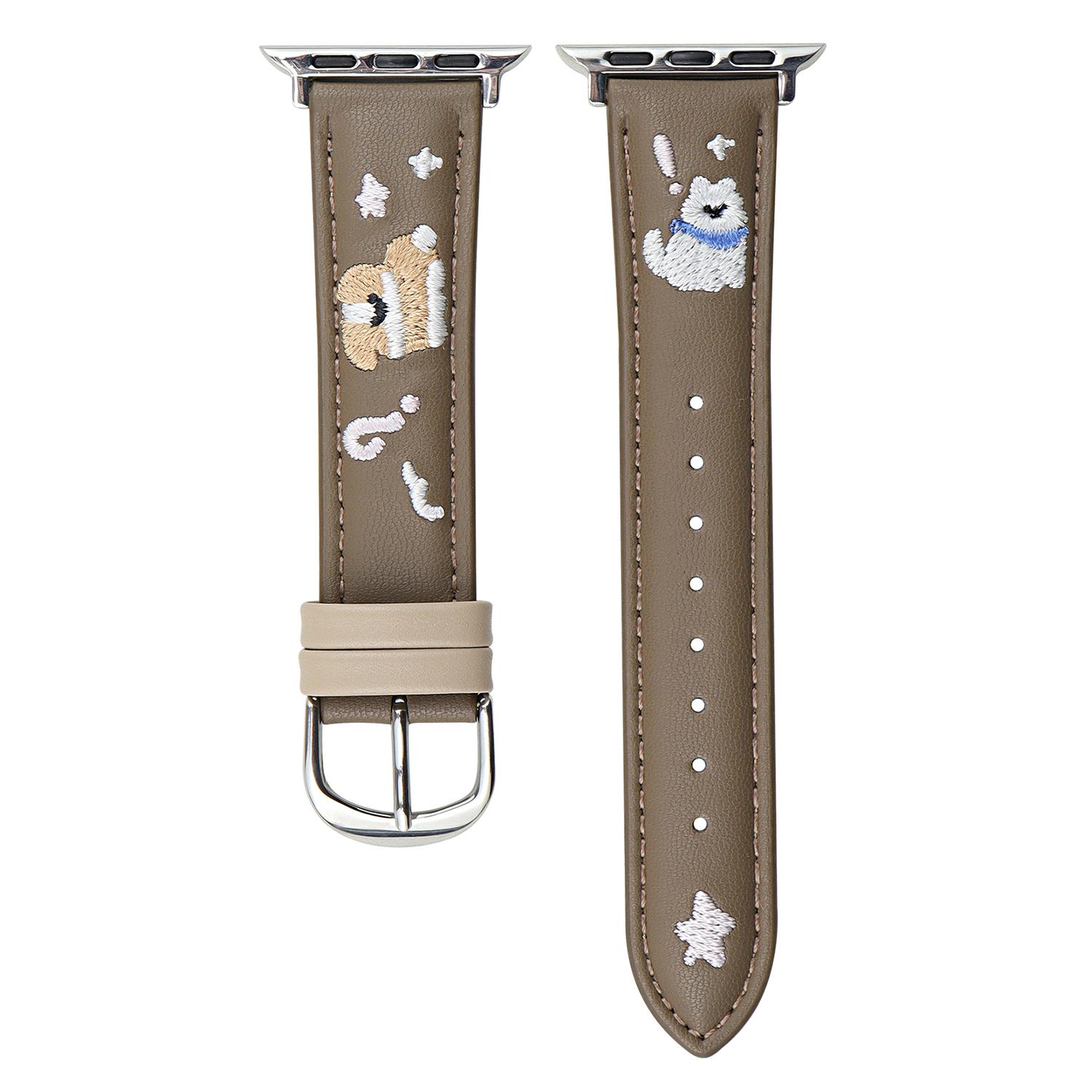 

Шкіряний ремінець для Apple Watch Series 10 9 8 7 SE 6 5 4 3 2 1 42мм 41мм 40мм 38мм Вишивка кота Регульований ремінець Dark Brown