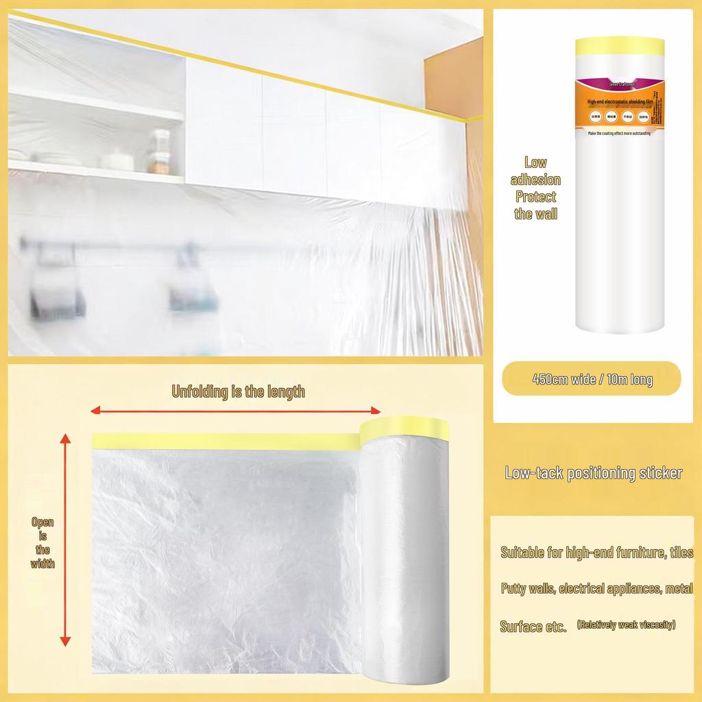 Thickened Plastic Dustproof Masking Film for Furniture Renovation and Spray Protection