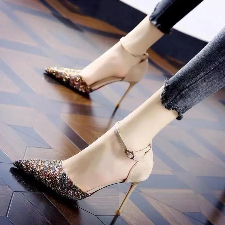 

Серебряные туфли-лодочки, сексуальные туфли на высоком каблуке, женская свадебная обувь для невесты, женская обувь для вечеринок, блестящие туфли-лодочки, женская обувь с острым носком, золотые туфли на каблуке 34 бежевый