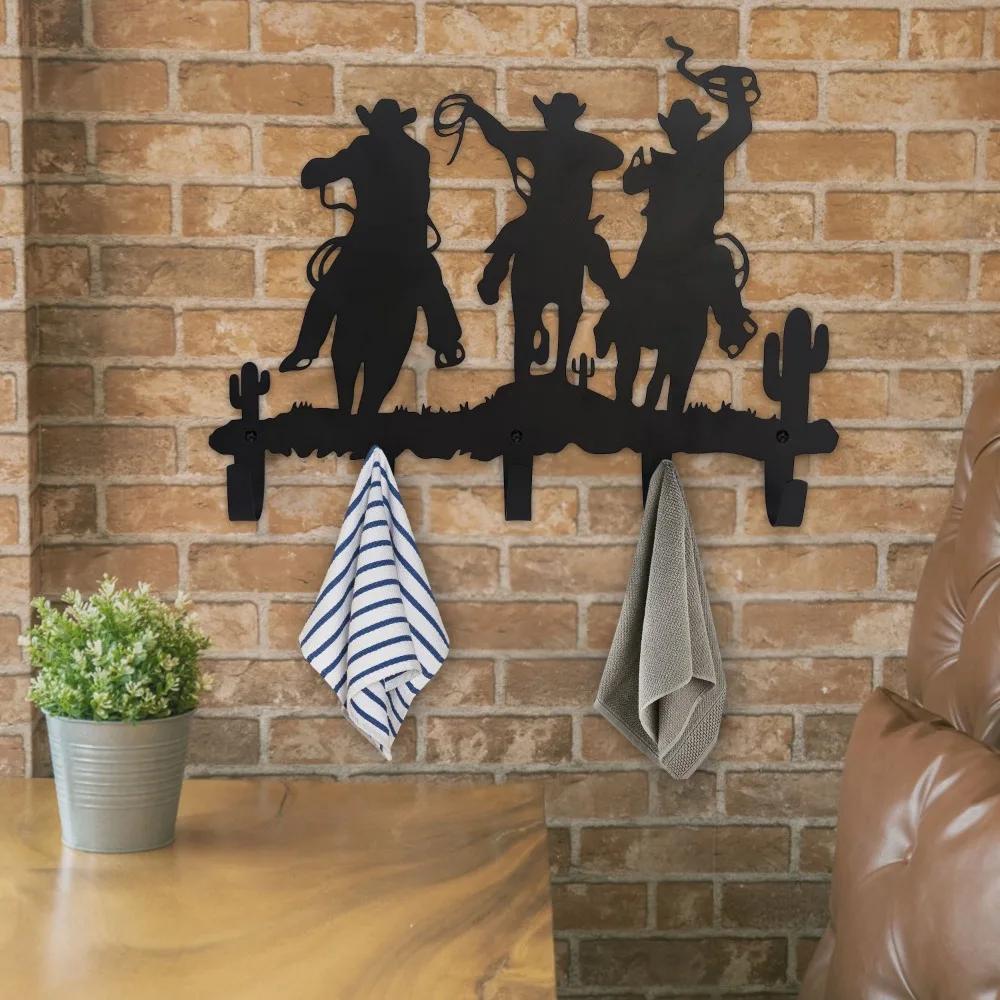 1pc Cowboy Metal Wall Mounted Row Hook, Decorative Organizer Rack With Hooks Easy Installation Hanging Storage Rack Hooks