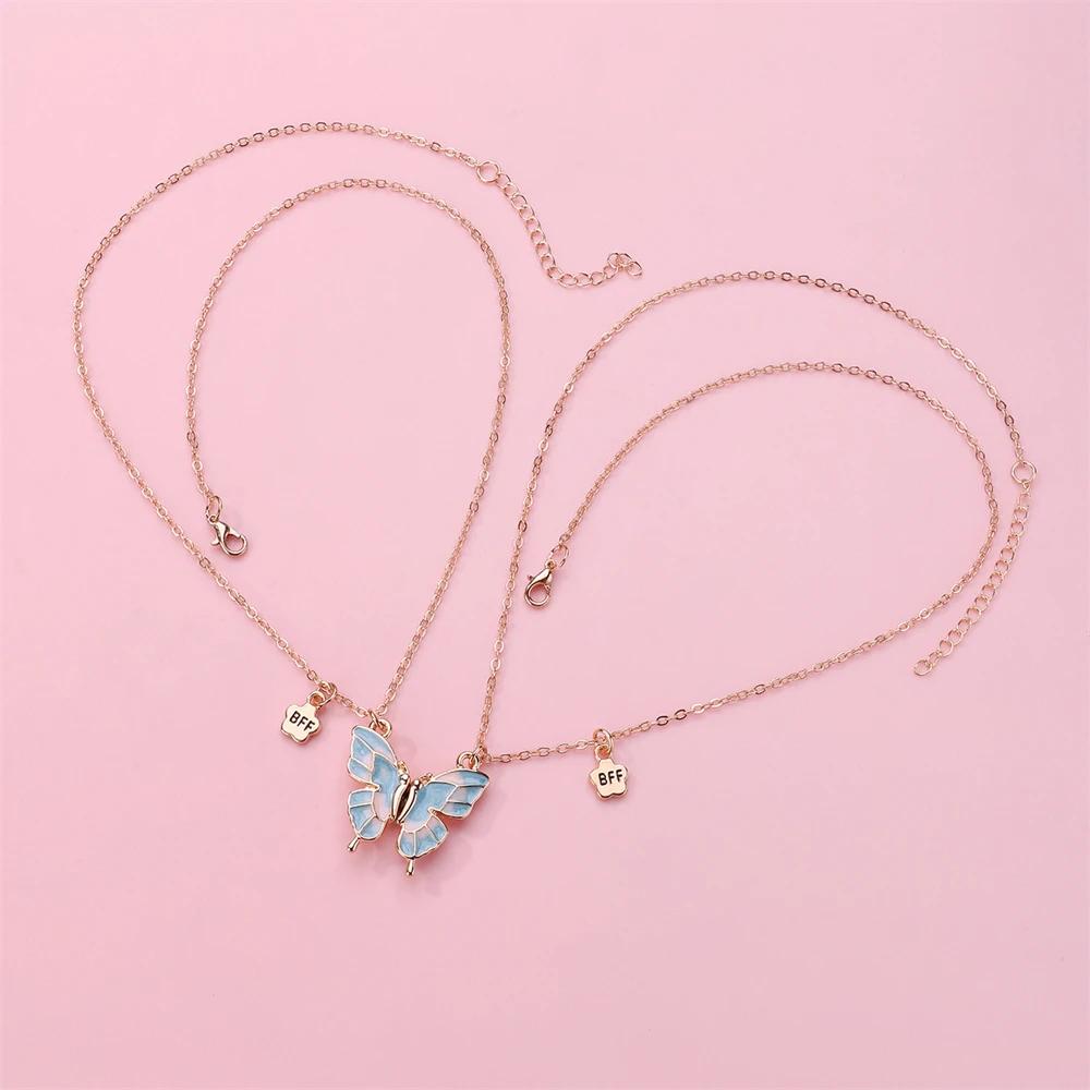2PCS/Set Beautiful Butterfly Pendant Necklaces Best Friends Couple Magnet Choker Vintage Chain Lover Fashion Party Jewelry Gifts