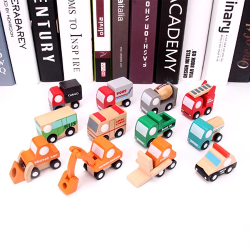 12 Pieces Joint Car Toy Wooden Push & Go Vehicle for W/ Moveable Joints Anti-Collision Toddler for Play Vehicle Children