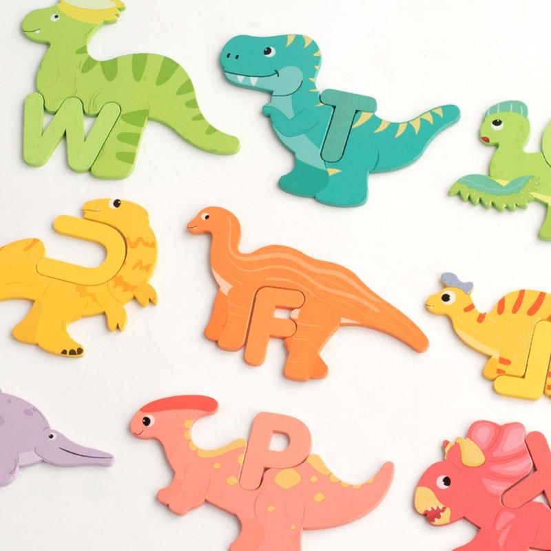 Children's Wooden Dinosaur Letter Cognitive Matching Puzzle Montessori Hand Eye Coordination Training Educational Toys