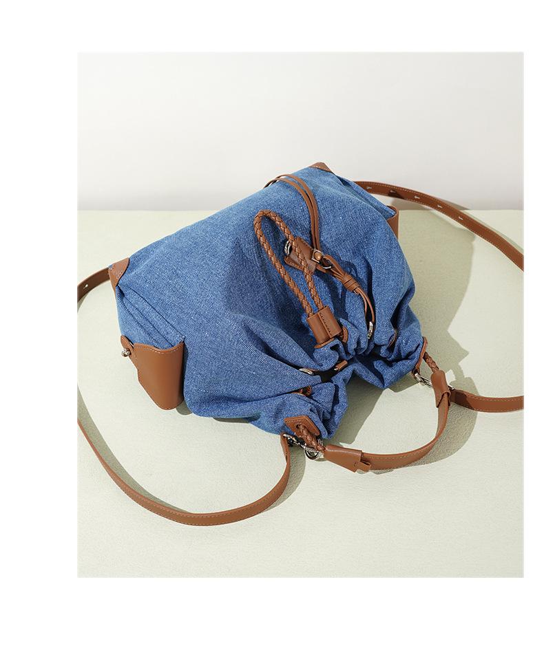 High-End Retro Denim Patchwork Drawstring Shoulder Bag (2025 Design)