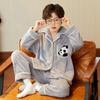 Boys Warm Coral Fleece Pajama Set Long Sleeve Hooded Sleepwear Kids Winter Home Outfit