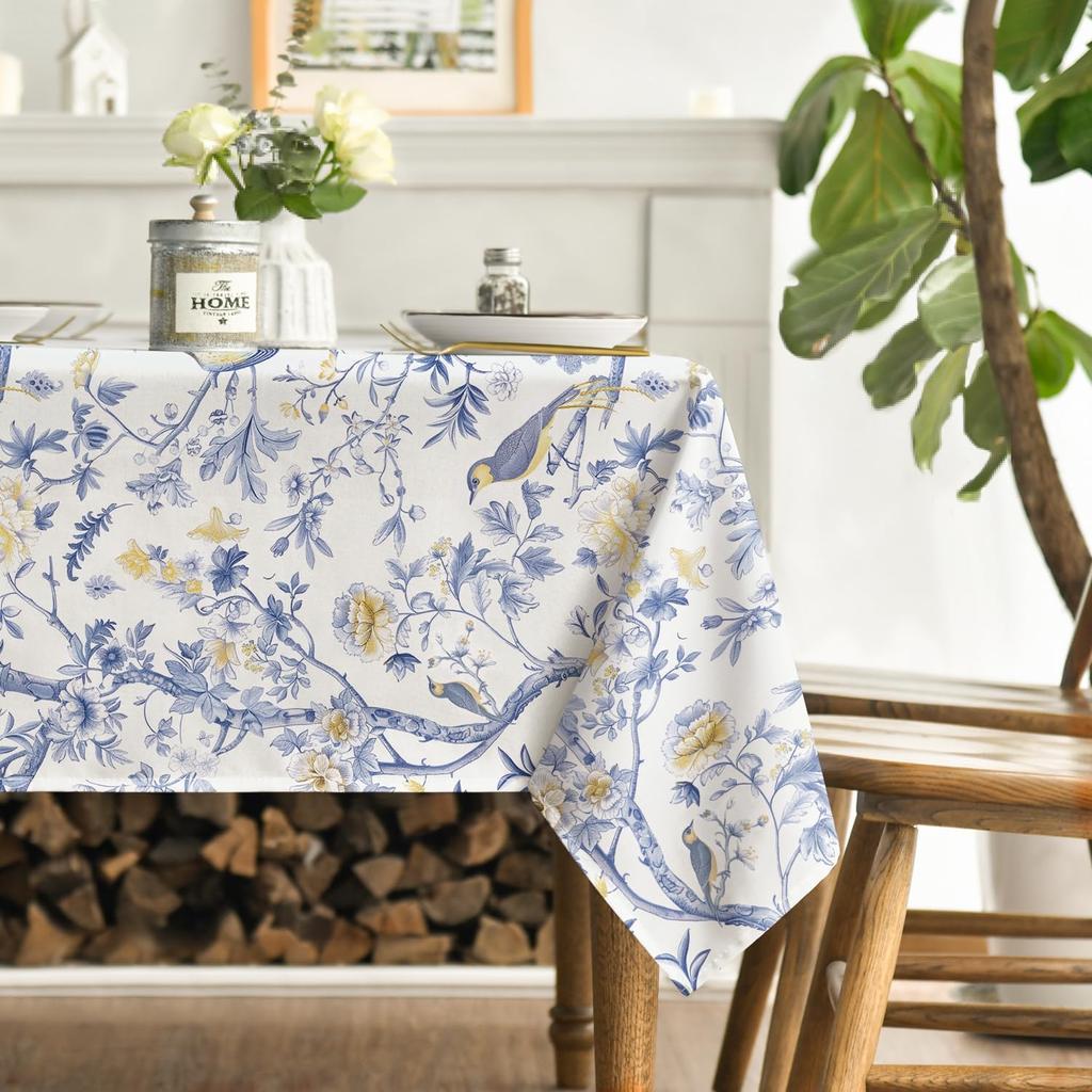 Chinoiserie Seasonal Modern Peacock Flower Pompon Fall Rectangle Tablecloth Dining Room Decor Waterproof Tablecloth For Table