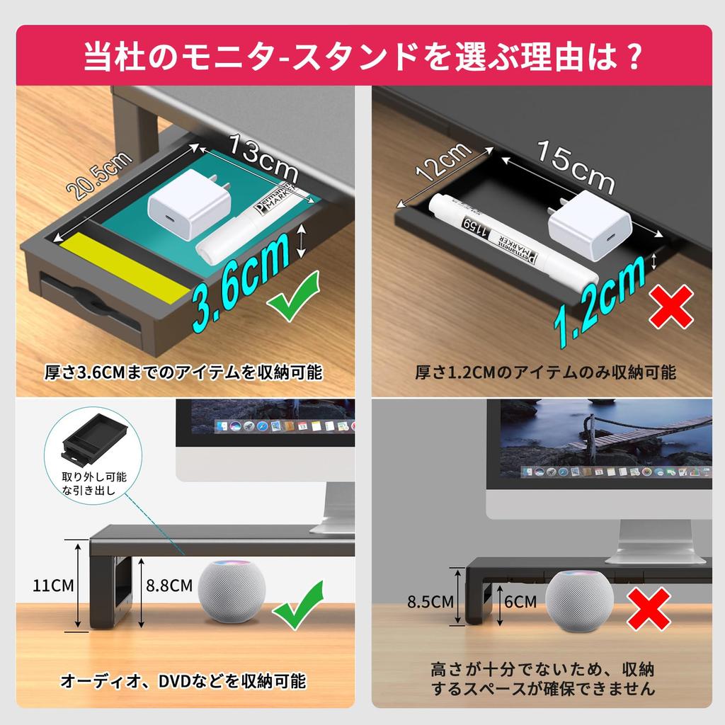 EAYHM Monitor Stand with Windows Hello Fingerprint Desktop Computer Stand with USB Hub Display Stand with Drawer and Smartphone Weight Capacity 25kg
