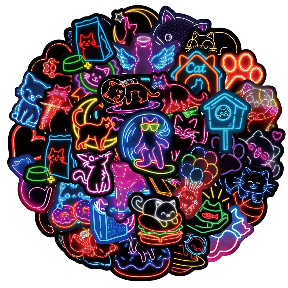 10/30/50pcs Neon Style Kawaii Cat Cartoon Stickers Cute Animal Decal DIY Scrapbook Notebook Guitar Creative Graffiti Sticker Toy