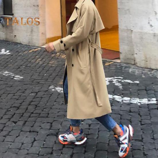 Herren Windjacke Revers Langarm Zweireihig Verstellbarer Gürtel Trenchcoat mit Taschen Einfarbig Lockere Passform Mittellange Oberbekleidung