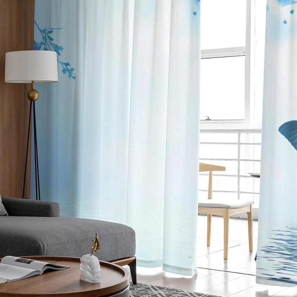 Animal Butterfly Flower Blue Rose Window Tulle Curtains For Living Room Bedroom Hotel Luxury Decoration Sheer Curtains