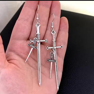 Exaggerated Cross Sword Dagger Earrings: Retro Metal Style for Women