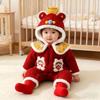 New Year's Greeting Outfit for Babies 2025 New Winter Style for Infants Aged One Week Old, Red One-Piece Romper for Baby Girls