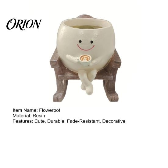 Decorative Garden Planter Smile Face Rocking Chair Pot for Indoor Outdoor Plants, Sit Modern Resin Succulents Flower Pots, Cute Head Planters