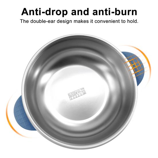 Baby Feeding Bowl Stainless Steel Double Layer Rice Bowl with Suction Base BPA-Free Soup Bowl Double Handle Food Containers