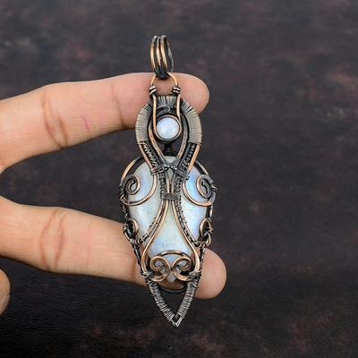 Rainbow Moonstone Pendant Copper Wire Wrapped Pendant Handmade Pendant Copper Wire Wrap Jewelry Gemstone Pendant Gift For Him Unique Pendant