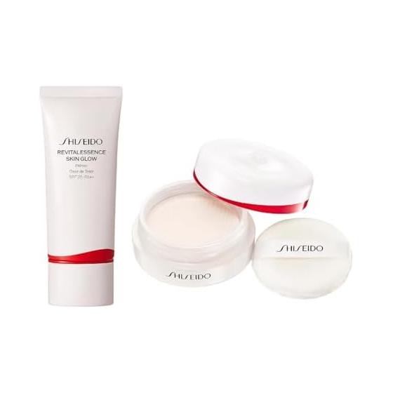 SHISEIDO Makeup Essence Skin Glow Primer 30g SPF25 PA++ + Essence Skin Setting Powder 01 Hydrating GLOW 7g | Makeup base + powder / face powder |