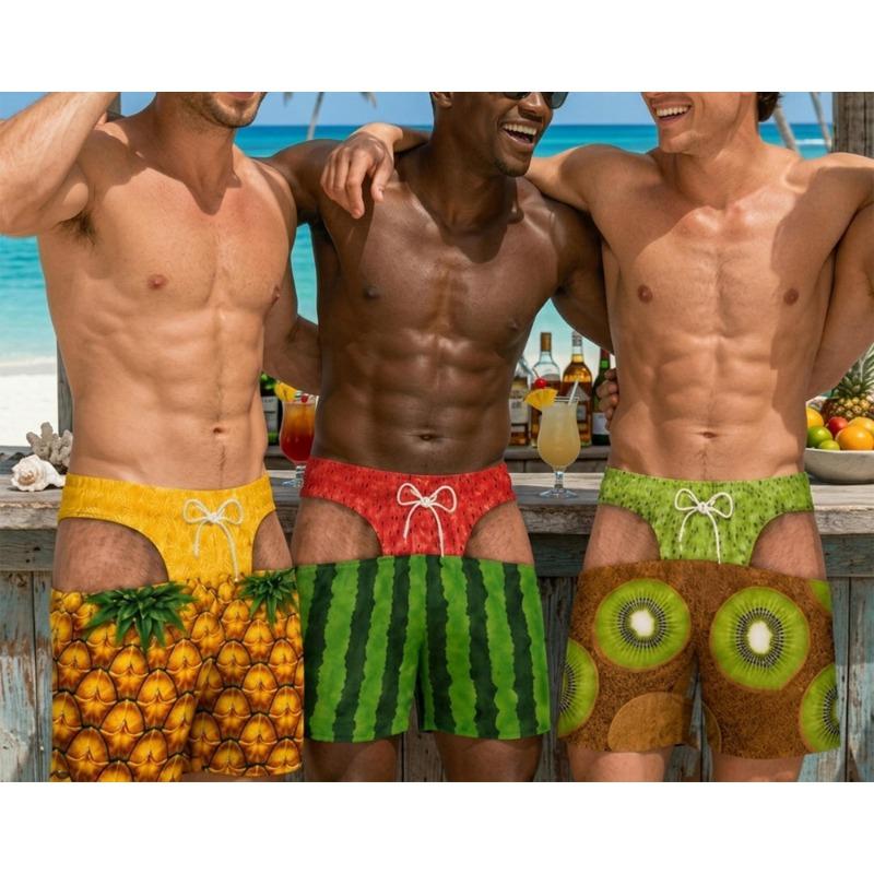 Personalized Funny Swim Trunks, Gift for Men, Funny Summer Vacation Shorts Fruit Pattern Printed Shorts Swimwear Beach Shorts