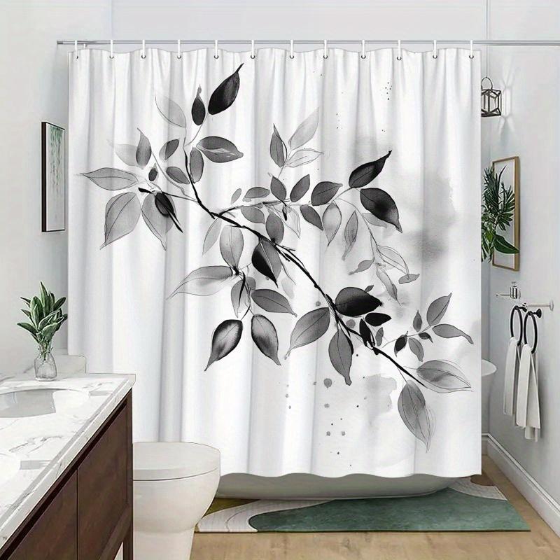 Black And White Watercolor Shower Curtain Gray Branches Simple Gradient Design Waterproof Shower Curtain Machine Washable
