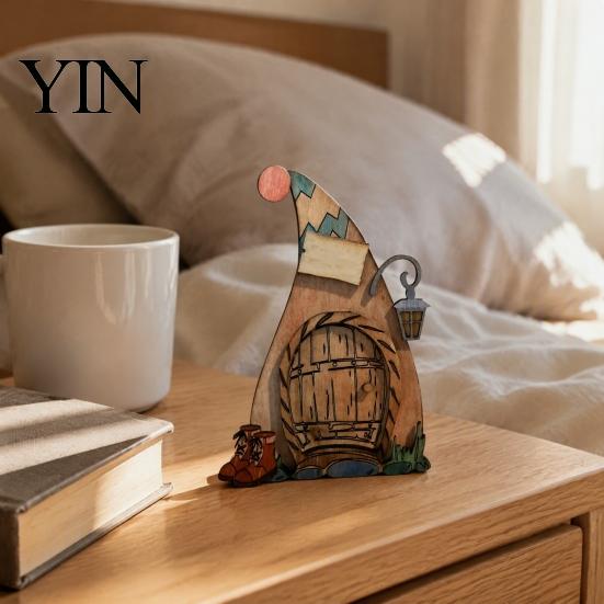 Hand Painted Rabbit Decorations Wooden Fairy Door Decor, 2D Gnome Elf Ornament, Bunny Mushroom Springtime Living Room Embellishments Wood Craft, House
