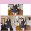 Korean Vintage Polka Dot Short Sleeve Dress With Polyester Mesh Panel For Summer Casual Wear