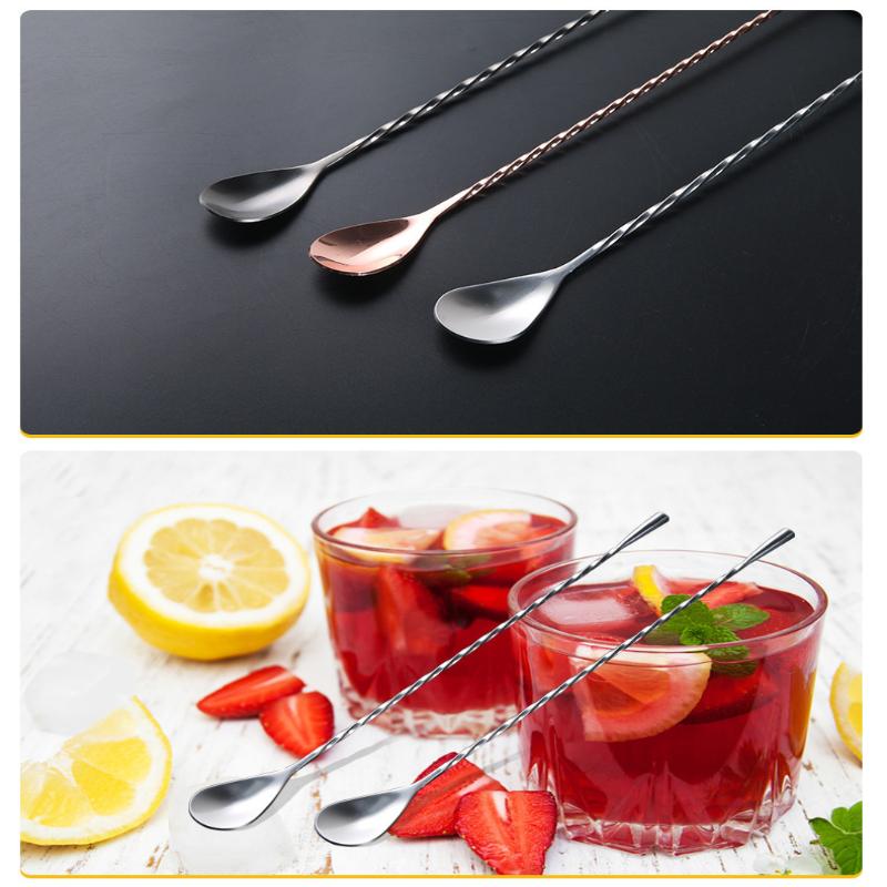 Spiral Pattern Long Handle Mixing Spoon Food Grade Stainless Steel Cocktail Scoop for Home Bar Bartender Drink Making