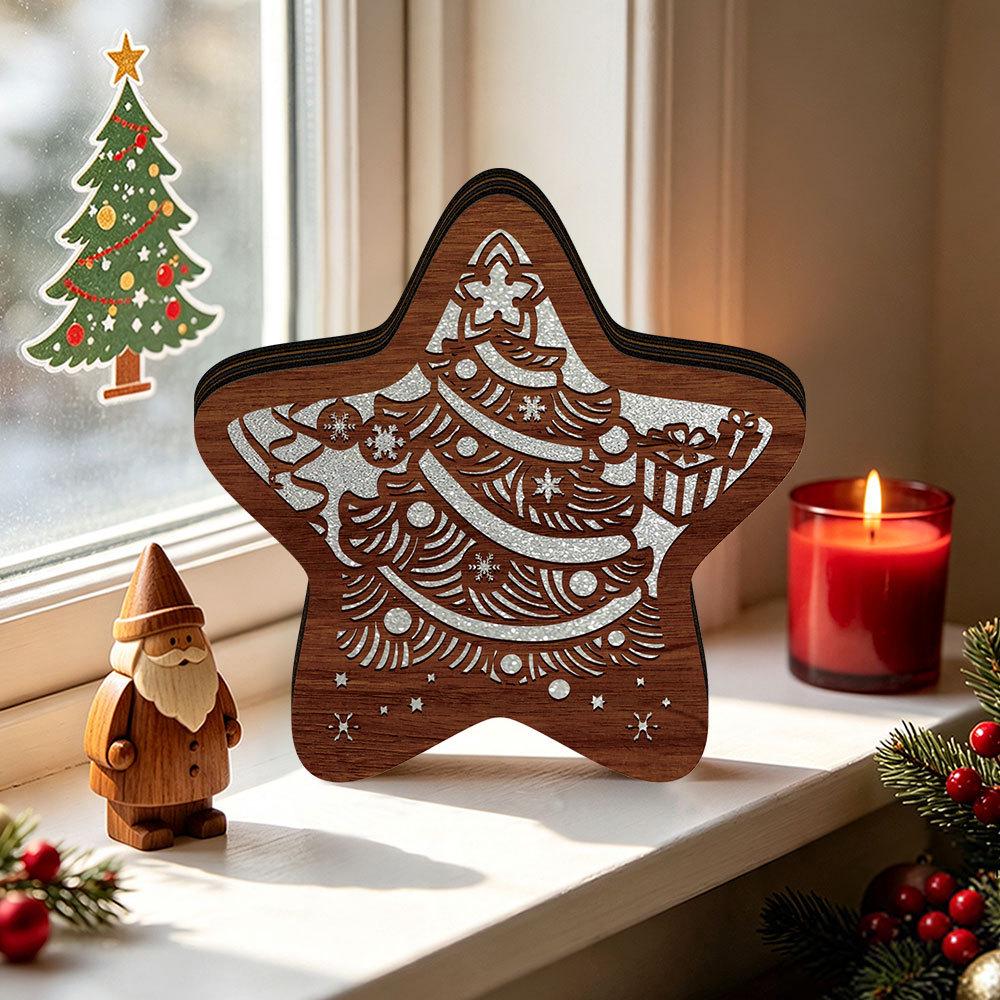Christmas Festival LED Wooden Star Ornament - Creative Night Light Decoration