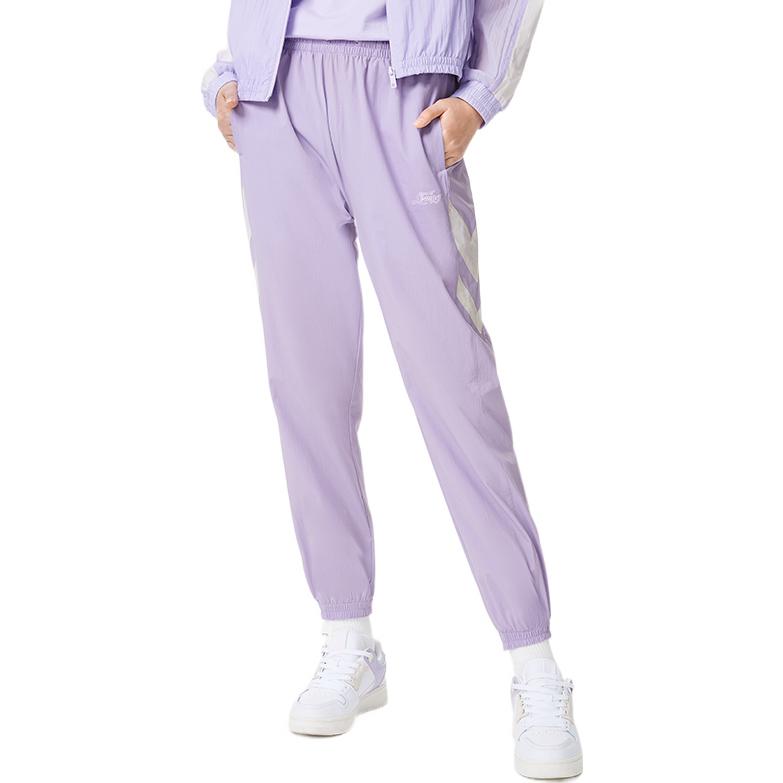 Li Ning Sports Trend Series Solid Color Letter Drawstring Sports Long Pants Women Bottoms Lavender-Purple AYKS312-3