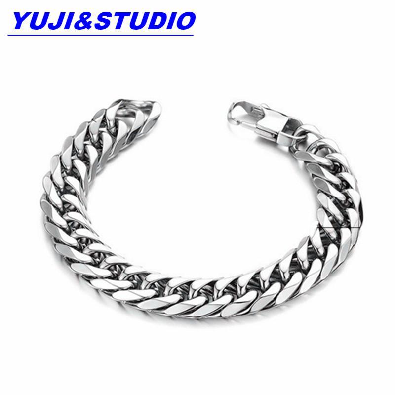 Brățară lanț cubanez din oțel titan lustruit de 10 mm Yuji pentru bărbați - Stil hip-hop european și american