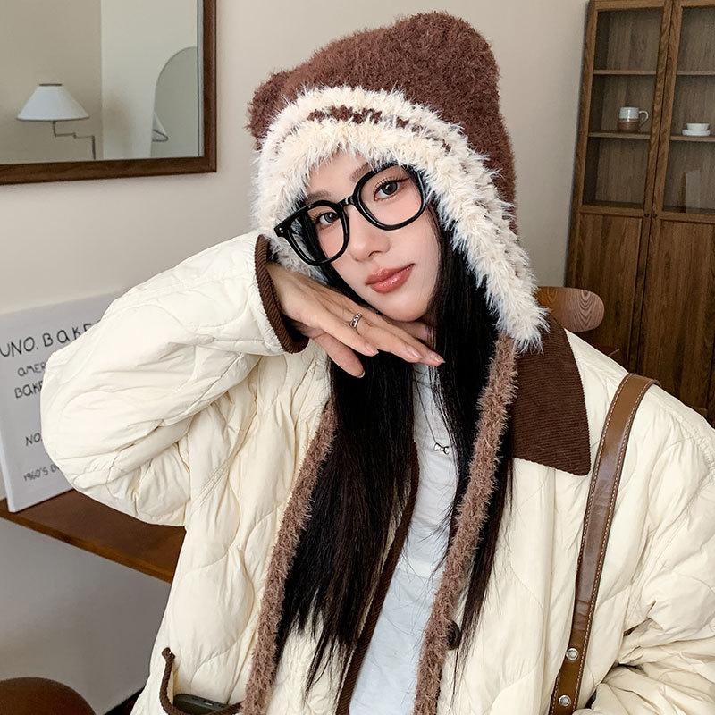 Fashion Plush Ear Protection Warm Hat Women Winter Wind Cold Cycling Skiing Outdoor Big Head Circumference Hat
