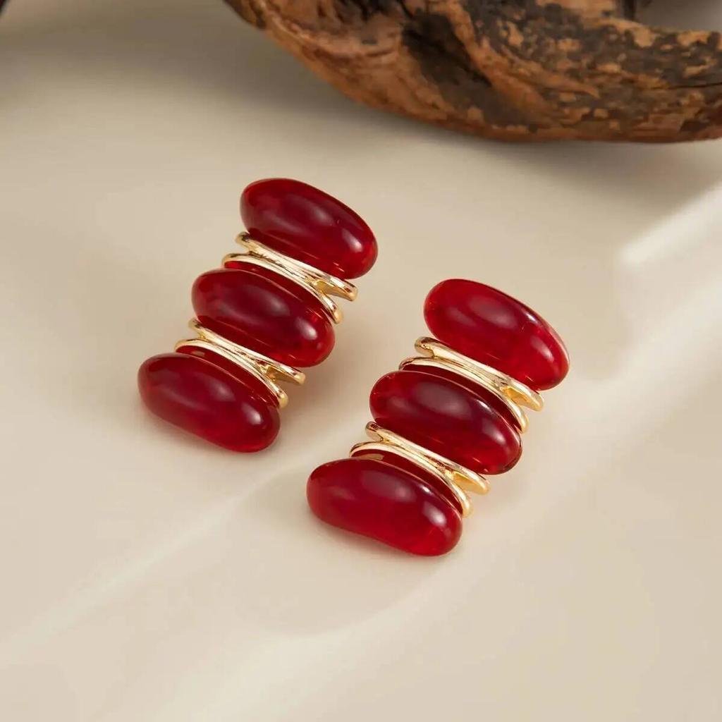 IngeSight.Z Vintage Simple Daily Wear Exquisite Stud Earrings Women Charm Red Resin Acrylic Piercing Earring Trendy Jewelry Gift