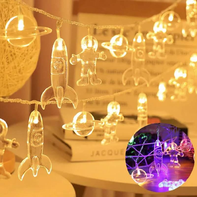 String Lights Led Spaceman Rocket Planet Hanging Lamp Kids Bedroom Gifts Decor