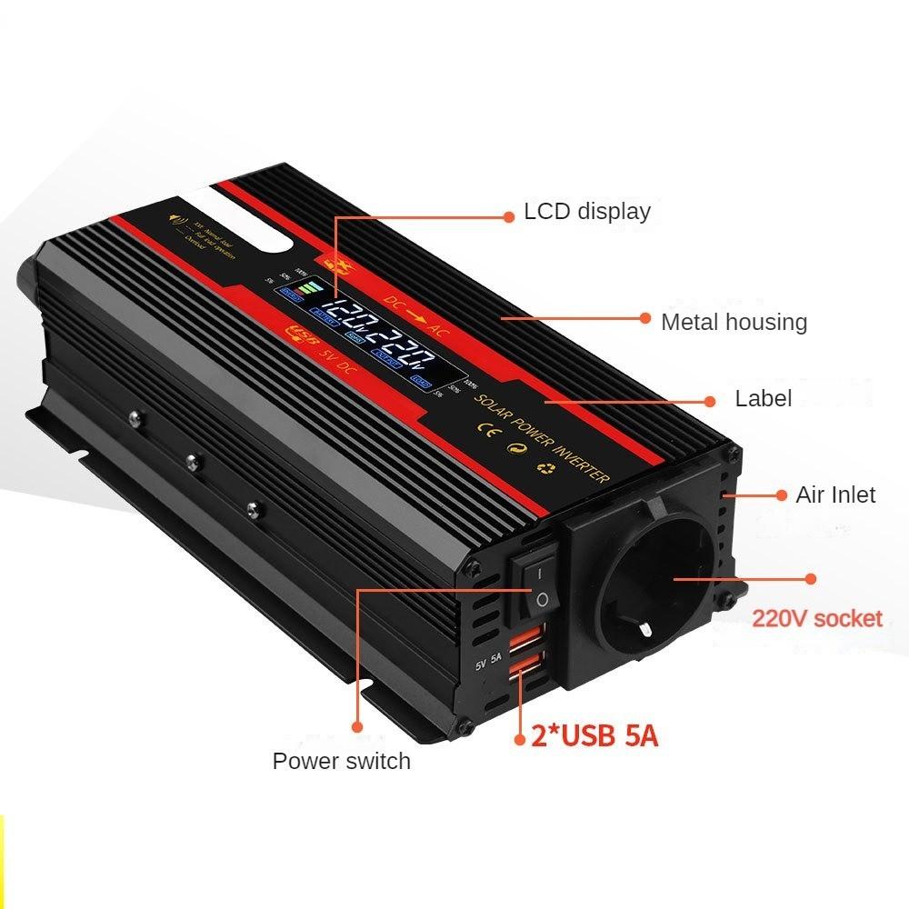 1000W/3000W/4000W/6000W Solar Sine Wave Power Converter Household Digital Display Voltage Transformer Intelligent Portable Car Inverter