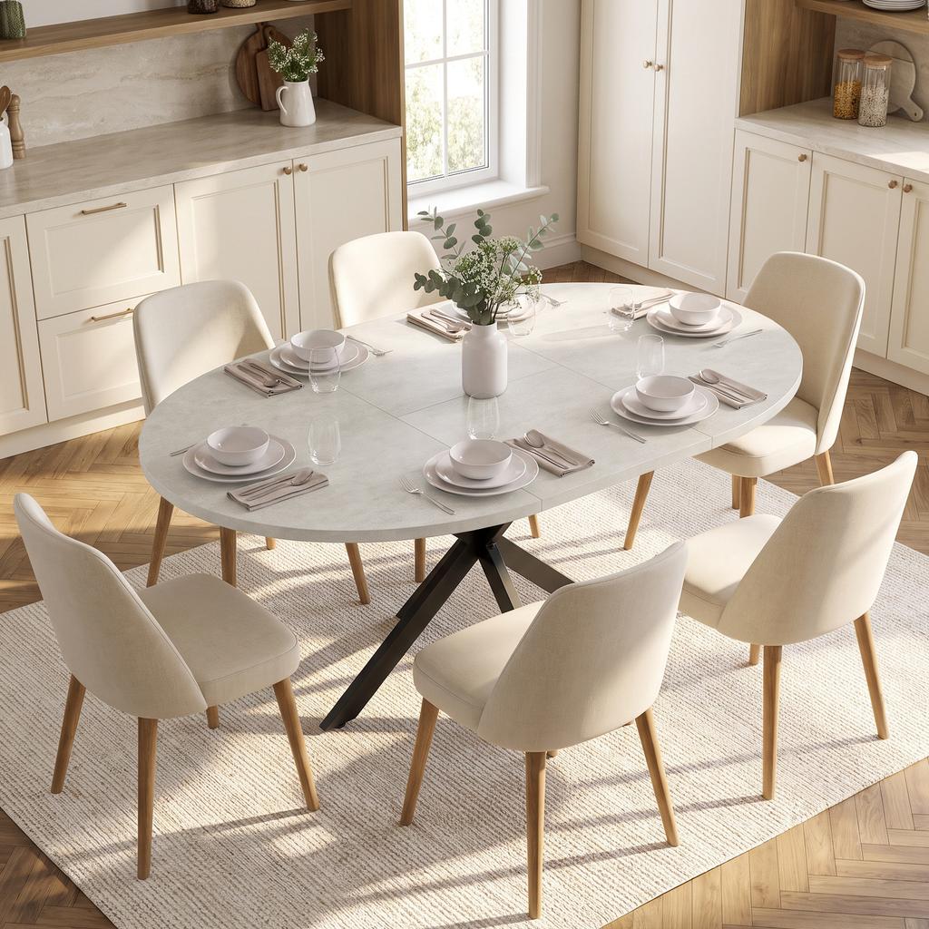 Tavolo da Pranzo Estensibile per 4-6 Persone, Tavolo da Cucina in Look Industriale con Gamba a Ragnatela, Grigio